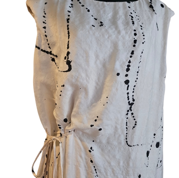 Vintage Hannoh Wessel Silk White and Black Paint Splatter Midi Dress Size 36 - Picture 11 of 12